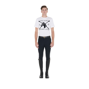 Camiseta masculina corte ajustado estampa equestre Equestro Branco