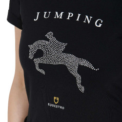 T-shirt feminino slim fit salto de obstáculos com strass Equestro Preto