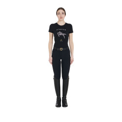 T-shirt feminino slim fit salto de obstáculos com strass Equestro Preto