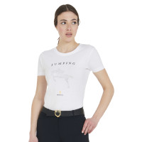 T-shirt feminino slim fit salto de obstáculos com strass Equestro Branco