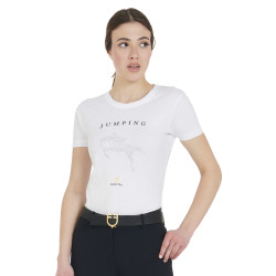 T-shirt feminino slim fit salto de obstáculos com strass Equestro