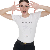 T-shirt feminino slim fit salto de obstáculos com strass Equestro Branco