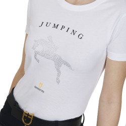 T-shirt feminino slim fit salto de obstáculos com strass Equestro Branco