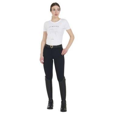 T-shirt feminino slim fit salto de obstáculos com strass Equestro Branco