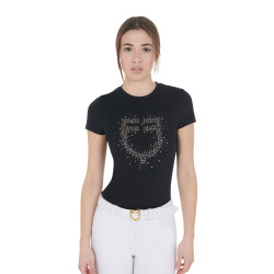 Camiseta feminina slim fit rosa com strass Equestro Preto Camiseta feminina slim fit rosa com strass Equestro Preto