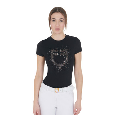 Camiseta feminina slim fit rosa com strass Equestro Preto Camiseta feminina slim fit rosa com strass Equestro Preto