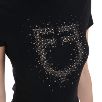 Camiseta feminina slim fit rosa com strass Equestro Preto