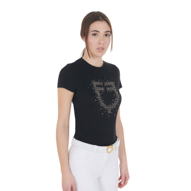 Camiseta feminina slim fit rosa com strass Equestro Preto Camiseta feminina slim fit rosa com strass Equestro Preto