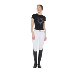 Camiseta feminina slim fit rosa com strass Equestro Preto Camiseta feminina slim fit rosa com strass Equestro Preto