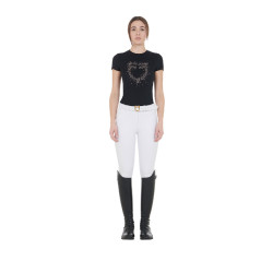 Camiseta feminina slim fit rosa com strass Equestro Preto Camiseta feminina slim fit rosa com strass Equestro Preto