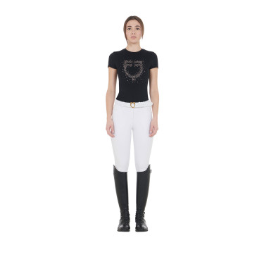 Camiseta feminina slim fit rosa com strass Equestro Preto Camiseta feminina slim fit rosa com strass Equestro Preto