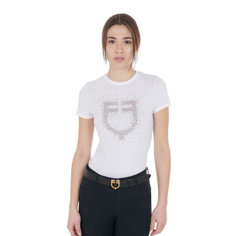 Camiseta feminina slim fit rosa com strass Equestro