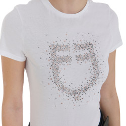 Camiseta feminina slim fit rosa com strass Equestro Branco