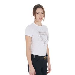 Camiseta feminina slim fit rosa com strass Equestro Branco