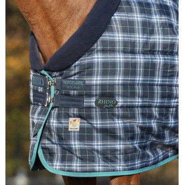 Cobertura de estábulo Horseware Rhino Original Vari-Layer 450g Marinho xadrez / azul-petróleo Azul-marinho