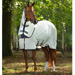 Capa anti-moscas Rambo Natura Summer 0g com cobre-pescoço Horseware Branco / marinho Capa anti-moscas Rambo Natura Summer 0g com cobre-pescoço Horseware Branco / marinho