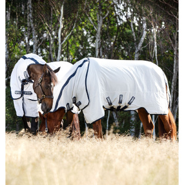 Couverture anti-mouches Rambo Natura Summer 0g avec couvre-cou Horseware Blanc / marine Couverture anti-mouches Rambo Natura Summer 0g avec couvre-cou Horseware Blanc / marine