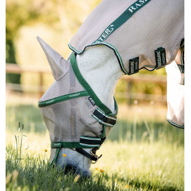 Máscara anti-moscas Horseware Rambo Plus Bege / verde Máscara anti-moscas Horseware Rambo Plus Bege / verde