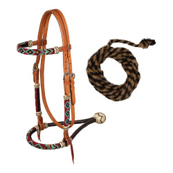 Conjunto de rédeas em crina pérola bordô Pool's