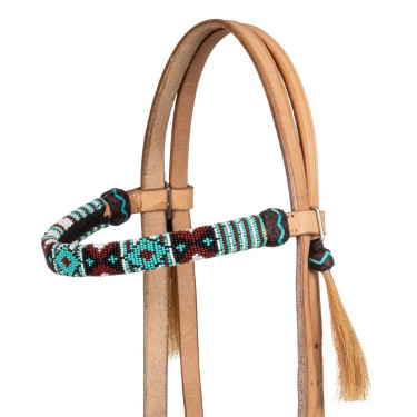 Bridão sem embocadura com cabeçada decorada com contas coloridas Pool's Natural Castanho