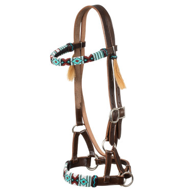 Bridão sem embocadura com cabeçada decorada com contas coloridas Pool's Castanho escuro Bridão sem embocadura com cabeçada decorada com contas coloridas Pool's Castanho escuro