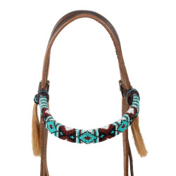 Bridão sem embocadura com cabeçada decorada com contas coloridas Pool's Castanho escuro Bridão sem embocadura com cabeçada decorada com contas coloridas Pool's Castanho escuro