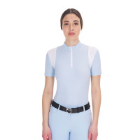 Polo de treino feminino corte slim com painéis em mesh Equestro Azul céu Polo de treino feminino corte slim com painéis em mesh Equestro Azul céu
