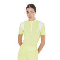 Polo de treino feminino corte slim com painéis em mesh Equestro Limão Amarelo Polo de treino feminino corte slim com painéis em mesh Equestro Limão Amarelo