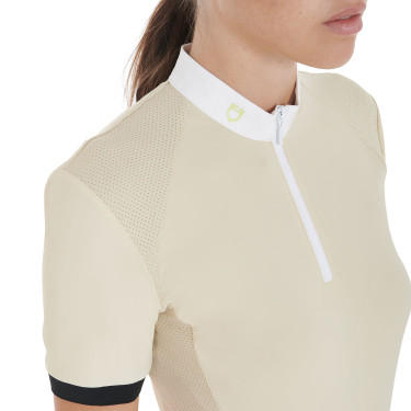 Polo de competição feminino corte slim com recortes contrastantes nos ombros Equestro Polo de competição feminino corte slim com recortes contrastantes nos ombros Equestro