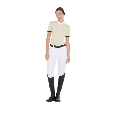 Polo de competição feminino corte slim com recortes contrastantes nos ombros Equestro Polo de competição feminino corte slim com recortes contrastantes nos ombros Equestro