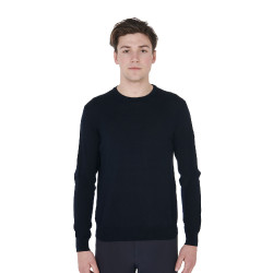 Suéter gola redonda Equestro masculino em lã merino