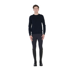 Suéter gola redonda Equestro masculino em lã merino Marinho Azul-marinho