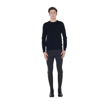 Suéter gola redonda Equestro masculino em lã merino Marinho Azul-marinho