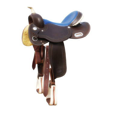 Sela Pool's 5020 com assento em couro cru azul para tambor Sela Pool's 5020 com assento em couro cru azul para tambor