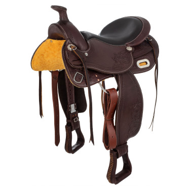 Sela western com ferragens em aço inoxidável, couro granulado e estampagem floral 2815 Denver Sela western com ferragens em aço inoxidável, couro granulado e estampagem floral 2815 Denver