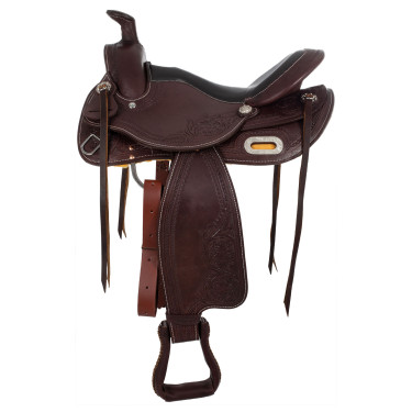 Sela western com ferragens em aço inoxidável, couro granulado e estampagem floral 2815 Denver Sela western com ferragens em aço inoxidável, couro granulado e estampagem floral 2815 Denver