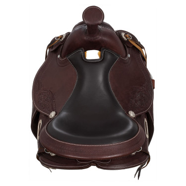 Sela western com ferragens em aço inoxidável, couro granulado e estampagem floral 2815 Denver Sela western com ferragens em aço inoxidável, couro granulado e estampagem floral 2815 Denver
