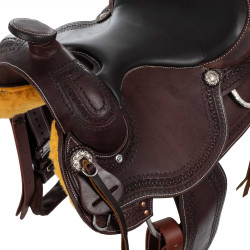 Sela western com ferragens em aço inoxidável, couro granulado e estampagem de serpente 2817 Denver Óleo escuro Castanho