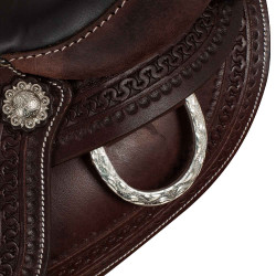 Sela western com ferragens em aço inoxidável, couro granulado e estampagem de serpente 2817 Denver Óleo escuro Castanho