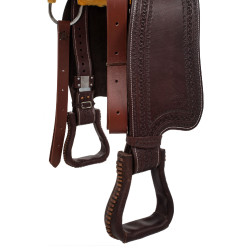 Sela western com ferragens em aço inoxidável, couro granulado e estampagem de serpente 2817 Denver Óleo escuro Castanho