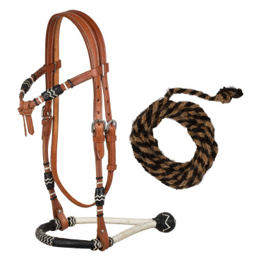 Conjunto de bosal bicolor com rédeas de crina de cavalo Pool's Conjunto de bosal bicolor com rédeas de crina de cavalo Pool's