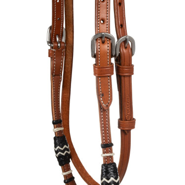 Conjunto de bosal bicolor com rédeas de crina de cavalo Pool's Conjunto de bosal bicolor com rédeas de crina de cavalo Pool's