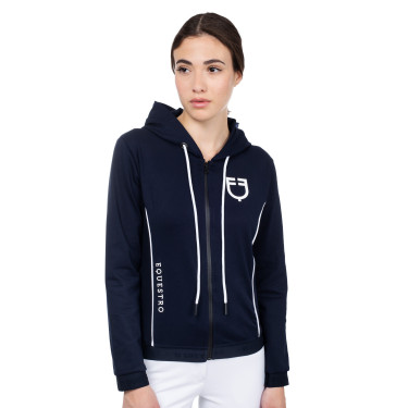 Sweatshirt feminino com zíper frontal em interlock Equestro Blazer marinho / branco Azul-marinho