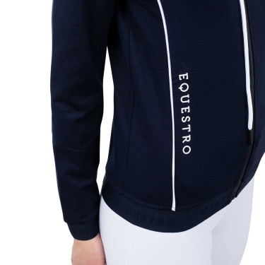 Sweatshirt feminino com zíper frontal em interlock Equestro Blazer marinho / branco Azul-marinho