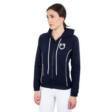 Sweatshirt feminino com zíper frontal em interlock Equestro Blazer marinho / branco Azul-marinho