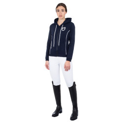 Sweatshirt feminino com zíper frontal em interlock Equestro Blazer marinho / branco Azul-marinho