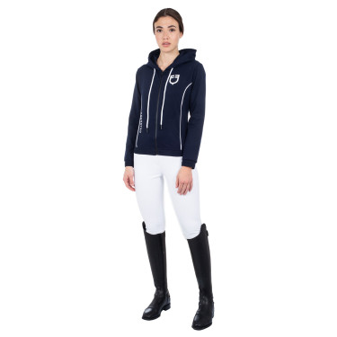 Sweatshirt feminino com zíper frontal em interlock Equestro Blazer marinho / branco Azul-marinho