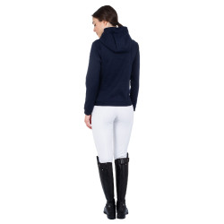 Sweatshirt feminino com zíper frontal em interlock Equestro Blazer marinho / branco Azul-marinho