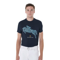 T-shirt de algodão Equestro masculino corte slim estampa Jump Marinho Azul-marinho
