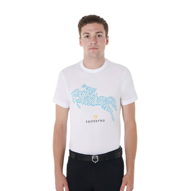 T-shirt en coton Equestro pour homme coupe slim imprimé Jump Blanc T-shirt en coton Equestro pour homme coupe slim imprimé Jump Blanc
